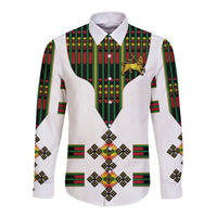 Ethiopia Hawaii Long Sleeve Button Shirt Ethiopian Lion Of Judah Tibeb Vibes - Flag Style LT8 - Wonder Print Shop
