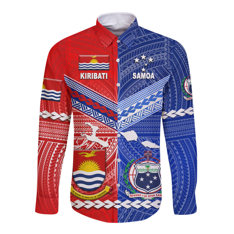 custom-personalised-samoa-and-kiribati-hawaii-long-sleeve-button-shirt-together
