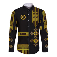 Eritrea Hawaii Long Sleeve Button Shirt Fancy Simple Tibeb Style - Black LT8 - Wonder Print Shop