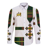 (Custom Personalised) Ethiopia Hawaii Long Sleeve Button Shirt Ethiopian Lion Of Judah Simple Tibeb Style - Flag Style LT8 - Wonder Print Shop