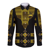 Ethiopia Hawaii Long Sleeve Button Shirt Ethiopian Lion Of Judah Tibeb Vibes - Black LT8 - Wonder Print Shop