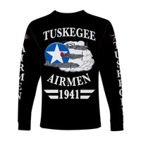 (Custom Personalised) Tuskegee Airmen Long Sleeve Shirt The Red Tails Simple Style - Black LT8 - Wonder Print Shop
