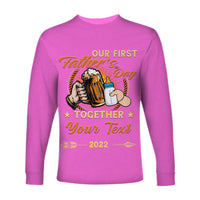 (Custom) Father Day Long Sleeve Shirt Our First Father Day Simple Style - Pink LT8 - Wonder Print Shop