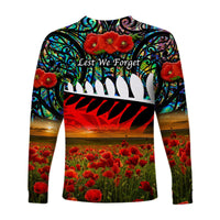 New Zealand Maori ANZAC Long Sleeve Shirt Poppy Vibes Paua Shell LT8 - Wonder Print Shop