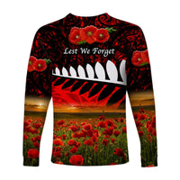 New Zealand Maori ANZAC Long Sleeve Shirt Poppy Vibes Red LT8 - Wonder Print Shop