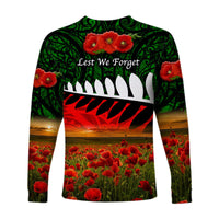 New Zealand Maori ANZAC Long Sleeve Shirt Poppy Vibes Green LT8 - Wonder Print Shop