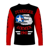 (Custom Personalised) Tuskegee Airmen Long Sleeve Shirt The Red Tails Simplified Vibes - Black Red LT8 - Wonder Print Shop