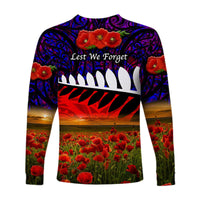 New Zealand Maori ANZAC Long Sleeve Shirt Poppy Vibes Purple LT8 - Wonder Print Shop