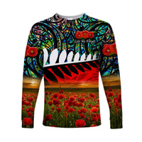 New Zealand Maori ANZAC Long Sleeve Shirt Poppy Vibes Paua Shell LT8 - Wonder Print Shop