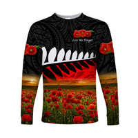 New Zealand Maori ANZAC Long Sleeve Shirt Poppy Vibes Black LT8 - Wonder Print Shop