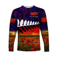 New Zealand Maori ANZAC Long Sleeve Shirt Poppy Vibes Purple LT8 - Wonder Print Shop