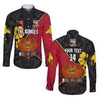 (Custom Text and Number) The Kumuls PNG Long Sleeve Button Shirt Papua New Guinea Polynesian Dynamic Style Black - Wonder Print Shop