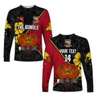 (Custom Text and Number) The Kumuls PNG Long Sleeve Shirt Papua New Guinea Polynesian Dynamic Style Black - Wonder Print Shop