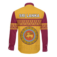 Sri Lanka Hawaii Long Sleeve Button Shirt Traditional Pattern and Lion Flag LT13 - Wonder Print Shop