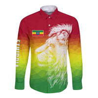 Ethiopia Hawaii Long Sleeve Button Shirt Lion Ethiopian Style Flag LT13 - Wonder Print Shop