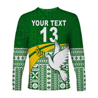 (Custom Text and Number) Tailevu Rugby Long Sleeve Shirt Fiji Rugby Tapa Pattern Green LT13 - Wonder Print Shop
