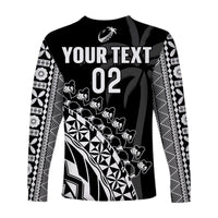 Custom Text And Number Fiji Rugby Long Sleeve Shirt Fijian Cibi Dance Tapa Pattern Black - Wonder Print Shop