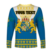 (Custom Personalised) Sweden Long Sleeve Shirt Swedish Coat Of Arms With Scandinavian Flowers - Wonder Print Shop