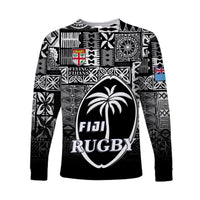 Fiji Rugby Long Sleeve Shirt Flying Fijians Black Tapa Pattern LT13 - Wonder Print Shop