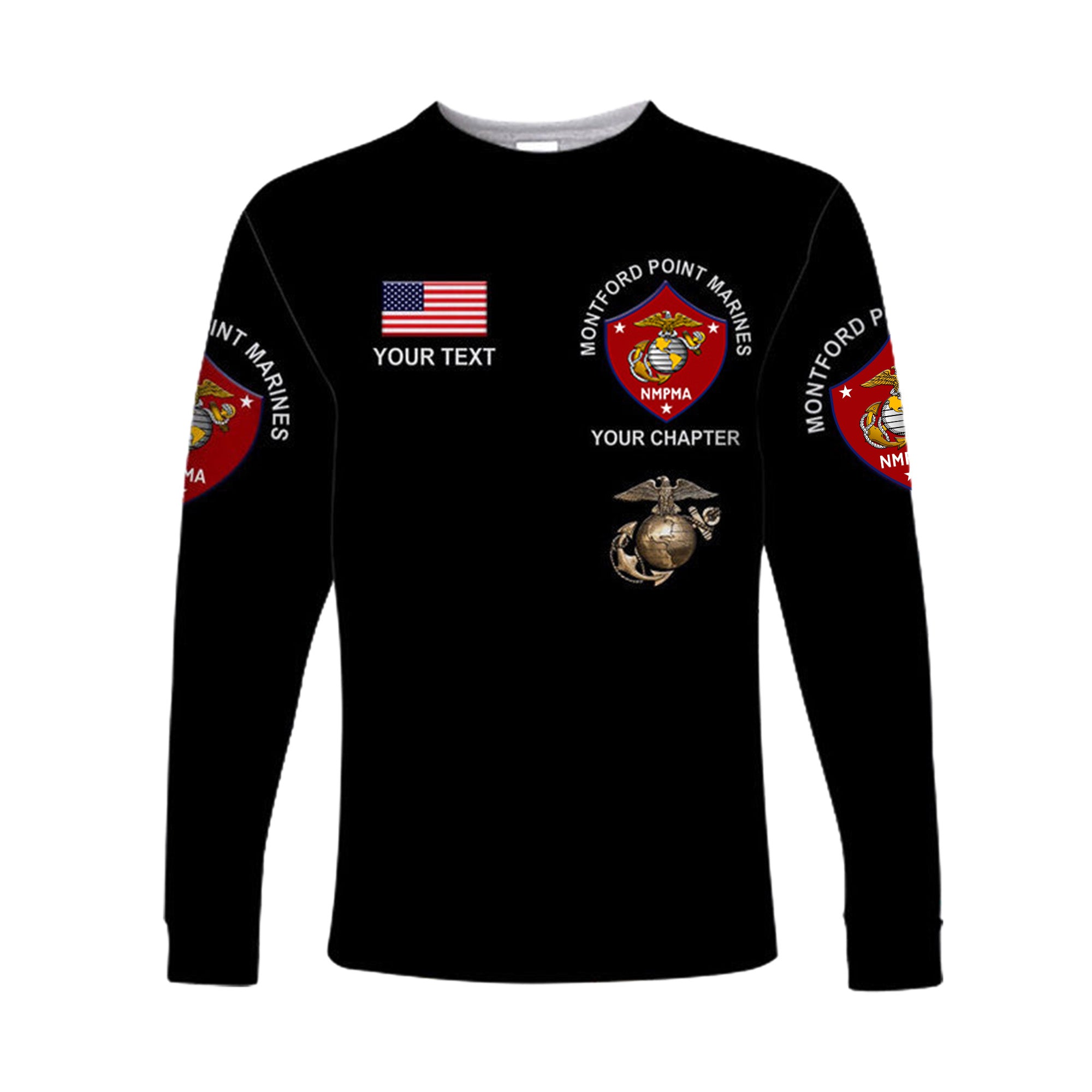 (Custom) Montford Point Marines Long Sleeve Shirt African-American Marine Corps Simple - Black LT8