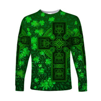 Celtic Cross Long Sleeve Shirt With Shamrock Simple Style LT8 - Wonder Print Shop