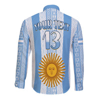 (Custom Text and Number) Argentina Football Long Sleeve Button Shirt Champions World Cup Gaucho Vamos LT13 - Wonder Print Shop