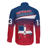 (Custom Text and Number) Dominican Republic Long Sleeve Button Shirt Dominicana Style Sporty LT13 - Wonder Print Shop