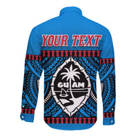 (Custom Personalised) Guam Chamorro Long Sleeve Button Shirt Latte Stone Blue Polynesian Haligi LT13 - Wonder Print Shop