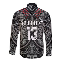 Custom Text and Number New Zealand Silver Fern Rugby Long Sleeve Button Shirt All Black NZ Maori Pattern LT13 - Wonder Print Shop