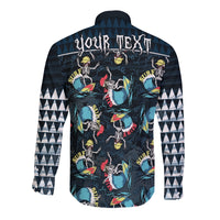 Custom Personalised Hawaii Skeleton Surf Long Sleeve Button Shirt Halloween Hawaiian Tribal LT13 - Wonder Print Shop