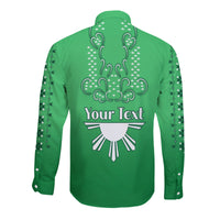 (Custom Personalised) Philippines Long Sleeve Button Shirt Sun Filipino Green Barong LT13 - Wonder Print Shop