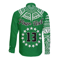 (Custom Text and Number) Cook Islands Tatau Long Sleeve Button Shirt Symbolize Passion Stars Version Green LT13 - Wonder Print Shop