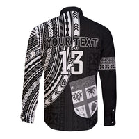 Custom Text and Number Fiji Rugby Sevens Long Sleeve Button Shirt Fijian 7s Tapa Polynesian LT13 - Wonder Print Shop