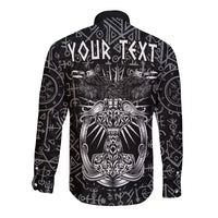 (Custom Personalised) Viking Dad Long Sleeve Button Shirt Happy Fathers Day Style Runes and Mjolnir LT13 - Wonder Print Shop