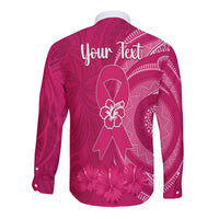 Custom Personalised Breast Cancer Awareness Long Sleeve Button Shirt Hibiscus Polynesian No One Fights Alone LT13 - Wonder Print Shop