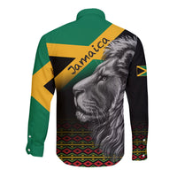 Jamaica Lion Hawaii Long Sleeve Button Shirt Jamaican Pattern Version Black LT13 - Wonder Print Shop