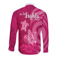 Breast Cancer Awareness Long Sleeve Button Shirt Hibiscus Polynesian No One Fights Alone LT13 - Wonder Print Shop