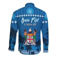 Bula Fiji Day Long Sleeve Button Shirt Fijian Tapa with Palm Tree 52nd Anniversary LT13 - Wonder Print Shop
