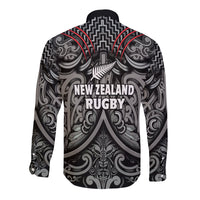 New Zealand Silver Fern Rugby Long Sleeve Button Shirt All Black NZ Maori Pattern LT13 - Wonder Print Shop