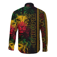 Ethiopia Lion Reggae Hawaii Long Sleeve Button Shirt Ethiopian Cross LT13 - Wonder Print Shop