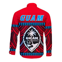 Guam Chamorro Long Sleeve Button Shirt Latte Stone Red Polynesian Haligi LT13 - Wonder Print Shop