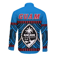 Guam Chamorro Long Sleeve Button Shirt Latte Stone Blue Polynesian Haligi LT13 - Wonder Print Shop