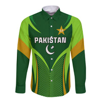 (Custom Text and Number) Pakistan Cricket Long Sleeve Button Shirt Green Shaheens Champion LT13 - Wonder Print Shop