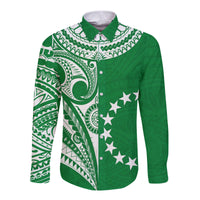 Cook Islands Tatau Long Sleeve Button Shirt Symbolize Passion Stars Version Green LT13 - Wonder Print Shop