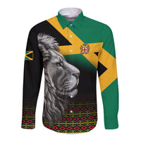 (Custom Personalised) Jamaica Lion Hawaii Long Sleeve Button Shirt Jamaican Pattern Version Black LT13 - Wonder Print Shop