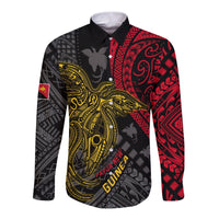 Custom Text and Number Papua New Guinea Long Sleeve Button Shirt Raggiana Birds Of Paradise Happy 47th Independence Day LT13 - Wonder Print Shop