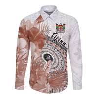 Fiji Tapa Long Sleeve Button Shirt White Fijian Masi Be Loved Hibiscus LT13 - Wonder Print Shop