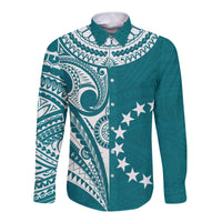 (Custom Text and Number) Cook Islands Tatau Long Sleeve Button Shirt Symbolize Passion Stars Version Blue LT13 - Wonder Print Shop