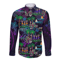 Hawaii Skeleton Dancing Long Sleeve Button Shirt Halloween Hawaiian Turtle LT13 - Wonder Print Shop