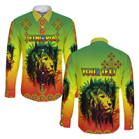 (Custom Personalised) Ethiopia Long Sleeve Button Shirt Cross Mix Lion Colorful Style - Wonder Print Shop